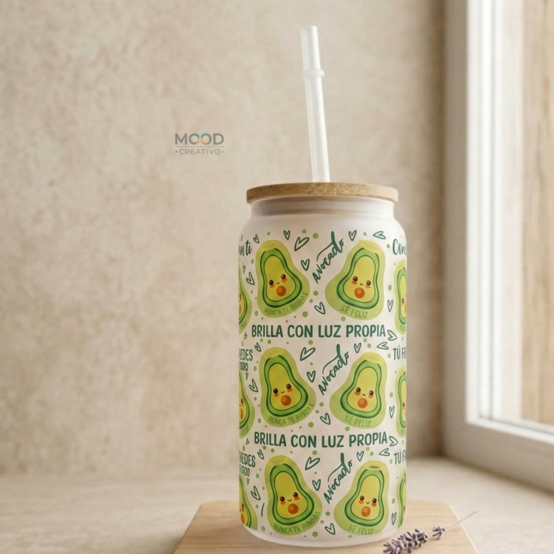 Vaso de Vidrio Esmerilado con Tapa de Bambú