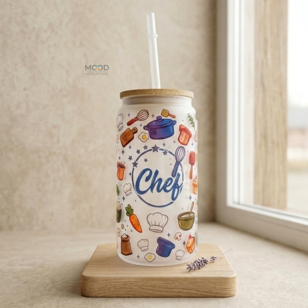 Vaso de Vidrio Esmerilado con Tapa de Bambú