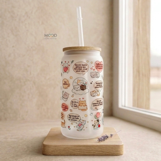 Vasos de vidrio esmerilado con Tapa de Bambu